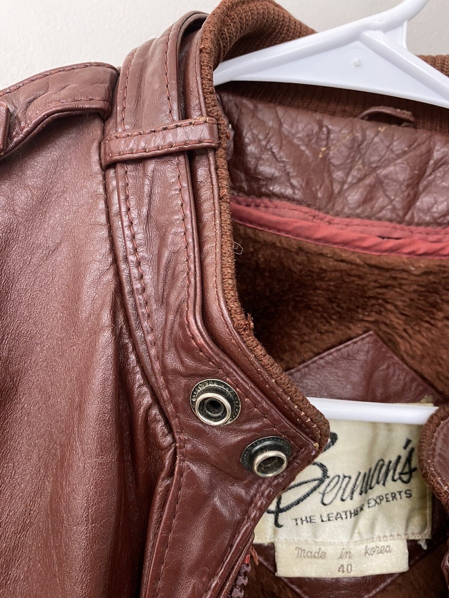 Berman's Vintage Mens Leather Jacket 40 Wine Burgundy Zip
