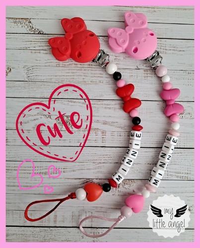 Personalised Silicone Dummy Clip ❤ Minnie/Mickey 🖤 Mouse Girl/Boy Pacifier MAM - 第 1/4 張圖片