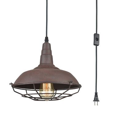 DAYCENT Nautical Farmhouse Plug-in Pendant Light Barn Metal Wire Caged Swag L...