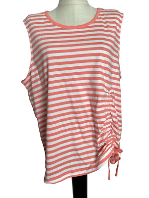 TIME AND TRU Coral Bell Combo Striped Front Cinch Knit Tank Sz 3XL*