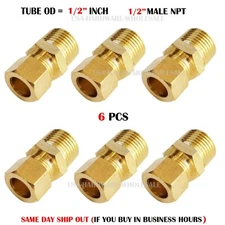 Brass Compression Tube Fitting , 1/2" OD TUBE x 1/2" NPT Male ( 6-PACK)