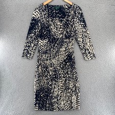 Lauren Ralph Lauren Dress Womens 8 Black Speckled Bodycon Surplice 3/4 Sleeves