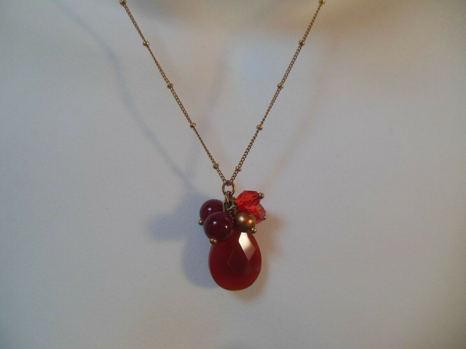 Avon Cherry Red Bead & Teardrop Stone Pendant Necklace