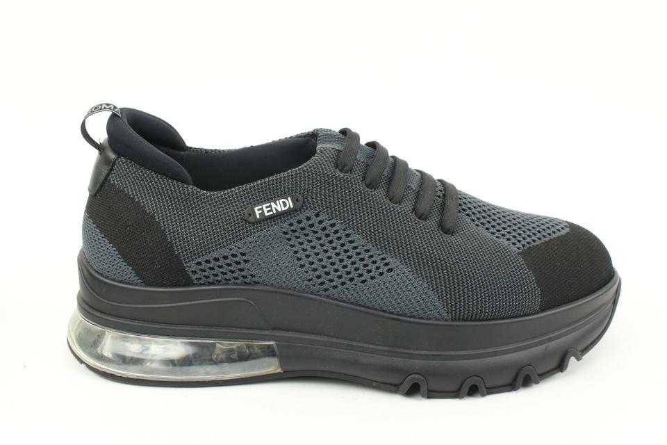 Fendi Mens 9EU Black Slip-On Logo Calfskin Mesh Low Top