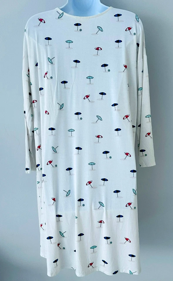 SOMA Cool Nightgown Sleepshirt Long Sleeves Soft Stretchy Umbrellas Pattern L - Image 4 of 4