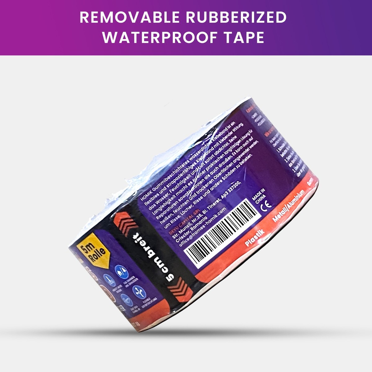 HOMIK Wasserdichtes Klebeband 5cm X 5m - Transparent & UV-beständig Für Innen & Außen