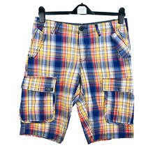 Urban District C&A Shorts Cargo Femme 42 Bleu Jaune Coton Plaid Poches Multiples