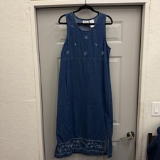 Erika Collection Denim Maxi Dress Small Embroidered Blue Jean 100% Cotton Nepal