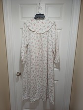 Vintage Accentuette Lanz Womens White Floral Nightgown Size Medium 100 Cotton