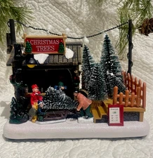 Christmas Village Tree Farm Shop 7” LED Lighted Battery Operated Table Top Decor