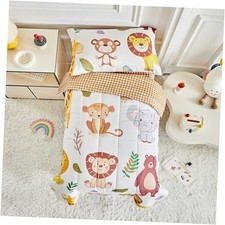 4 Piece Toddler Bedding Set- Cartoon Zoo Theme Animals Design, Beige