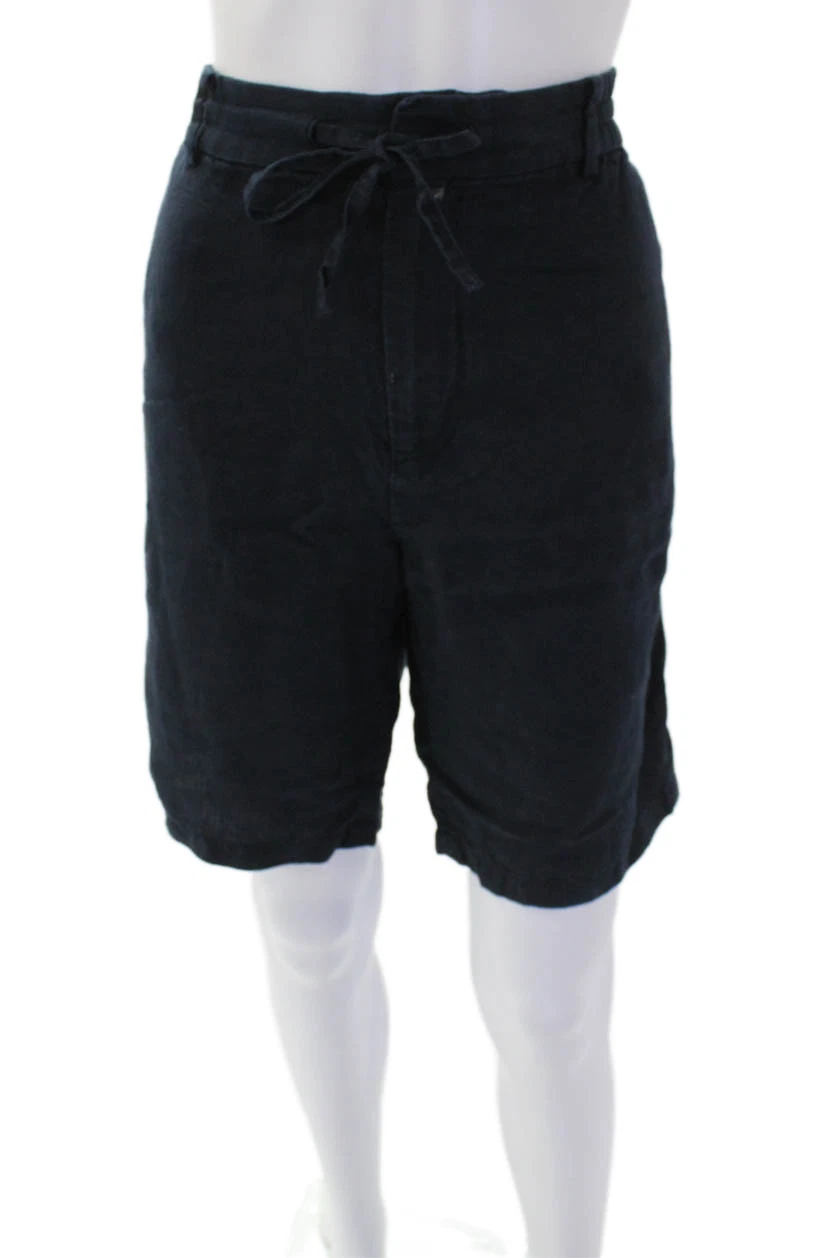 Vince Womens Linen Elastic Waistband Drawstring Zip Lined Casual Shorts Navy Siz