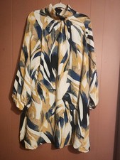 Shein Womens XL Multicolor High Neck Soft Polyester 3/4 Sleeve Midi Shift Dress