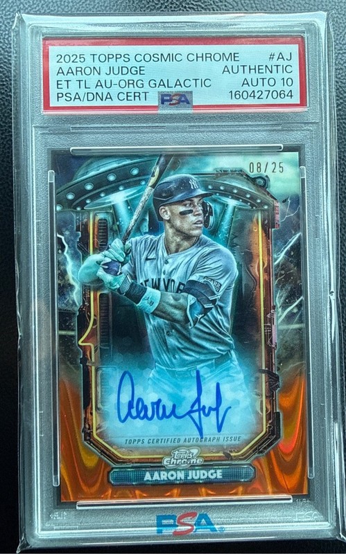 2025 Topps Cosmic Chrome Aaron Judge Orange Galactic Auto /25 PSA DNA Auto 10