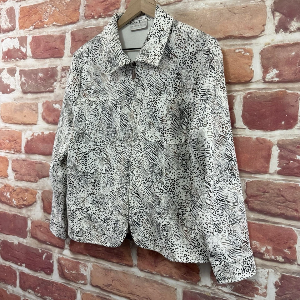 Blazer feminino vintage Drapers & Damons LP branco multicolorido animal jaqueta abstrata - Imagem 3 de 4