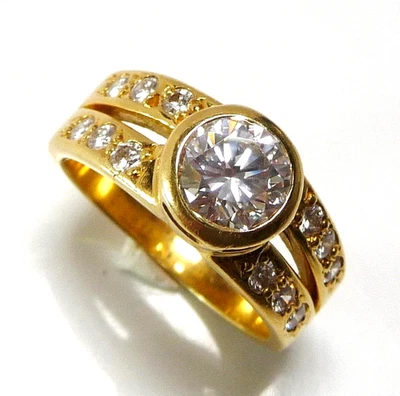 Ring 750 Gold 1 x 1.12 ct. Brillant Solitär +035ct Entourage 9,7g Gr 56,5 - Bild 1 von 4