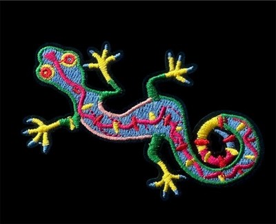 iron on patch applique Multicolored Gecko 3+3/4 x 2 inch FREE SHIPPING