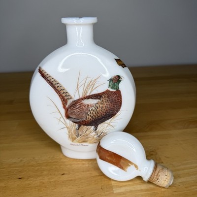 Vtg Field Birds Milk Glass Whiskey Decanter #1 Ringnecked Pheasant JW Dant 1969 