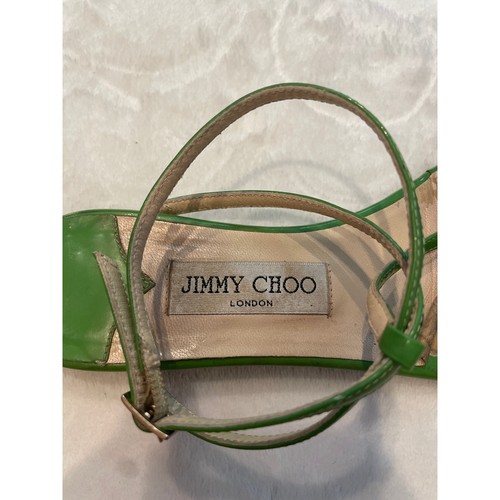 JIMMY CHOO Fiona Strappy Sandals Green Leather 39 9 Flat Minimalist T-Strap $699 - Picture 4 of 5