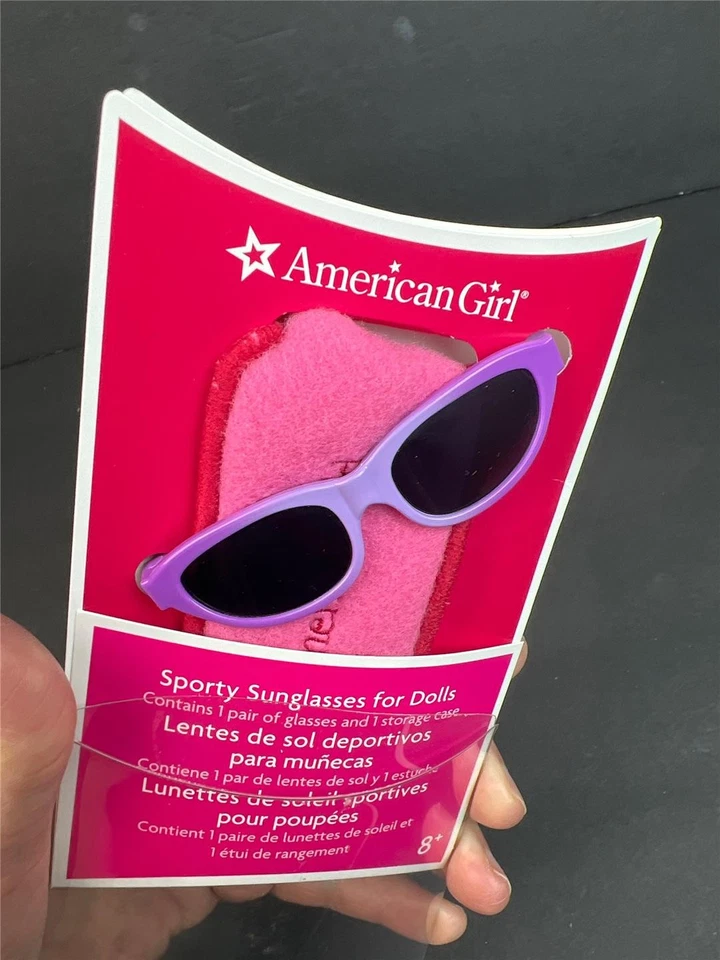 Nuevas gafas de sol deportivas American Girl para muñecas de 18" ~ marcos morados ~ estuche de fieltro rosa Foto 3 de 4