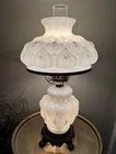 Antique Hedco Milk Glass GWTW Hurricane Lamp Hand Painted Quilted 3-Way Works