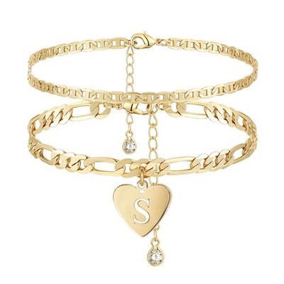 YANODA Initial Ankle Bracelets for Women, Layered Gold Anklets Large, S 