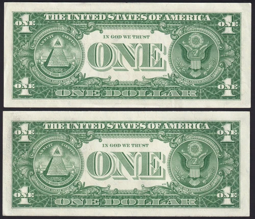 USPC TWO (X2) FR 1621 $1 1957B SILVER CERTIFICATES, UNC (GEM) WITH SEQ SERIAL#'s - Picture 6 of 7