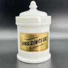 Antique White Milk Glass Apothecary Jar L.W.T. CO. with Reverse Glass Label