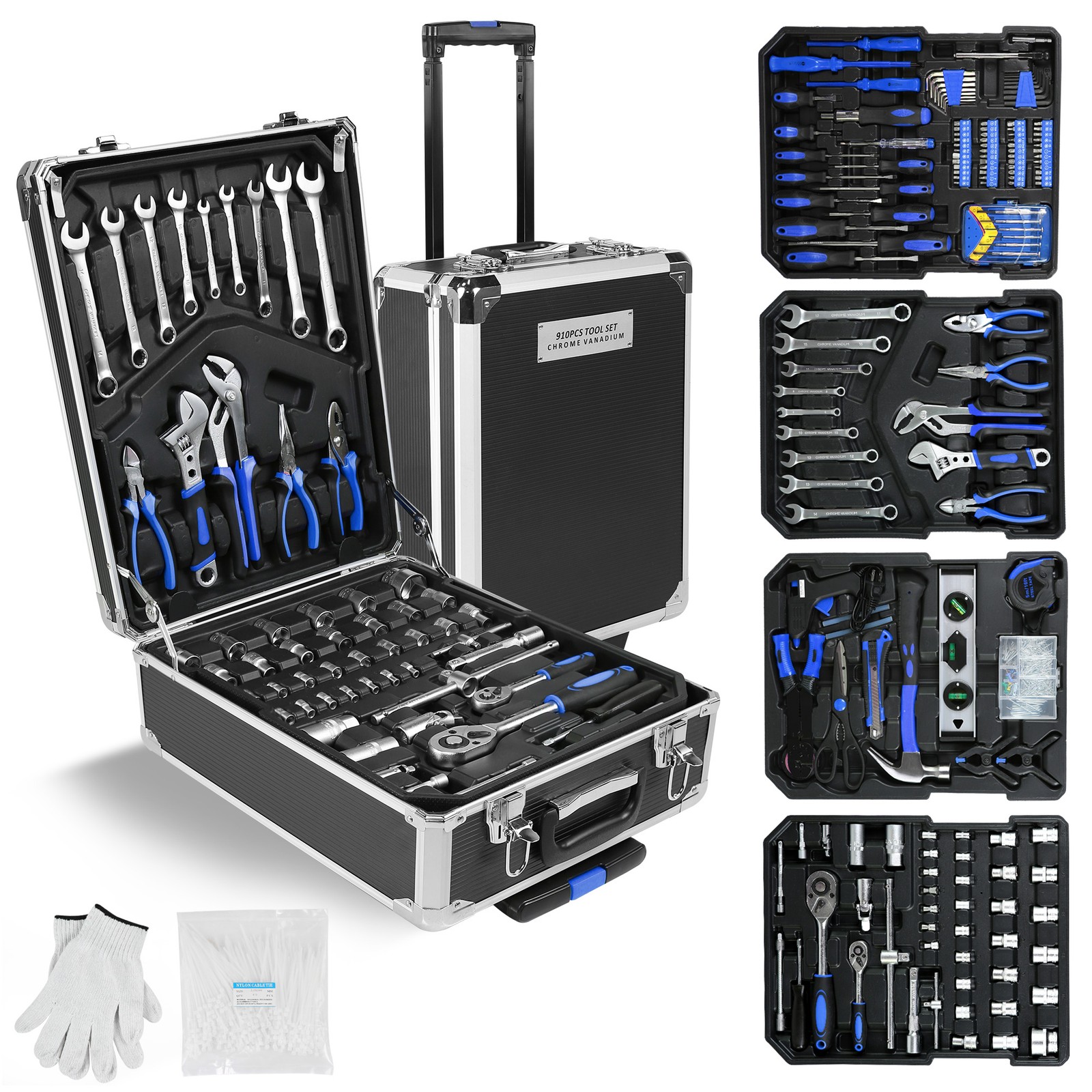 909 PCS Mechanics Tool Set Metal Case Socket Wrench Set Tool Kit
