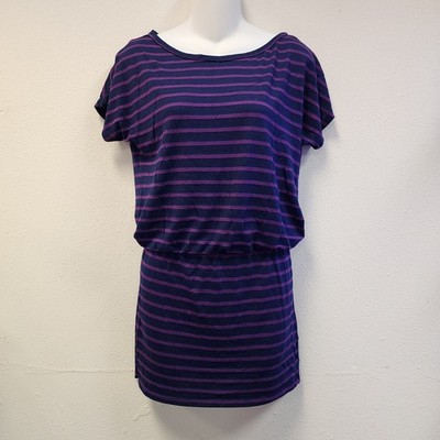 Y2K Drop Waist Dolman Sleeve Dress S Navy Purple Stripes Retro Casual Loose  | eBay