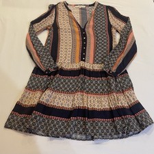 LOFT XS Boho Tiered Mini Dress Long Sleeve Floral Print Prairie Fall