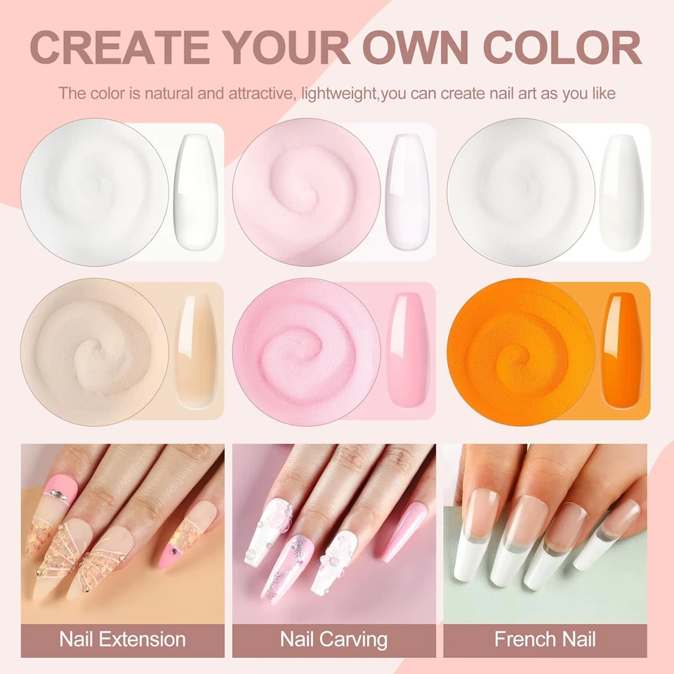 Acryl Nagelset Starterset UV Lampe 6W 34PCS Pulver Liquid 4 Farben Gel Nagellack - Bild 2 von 4