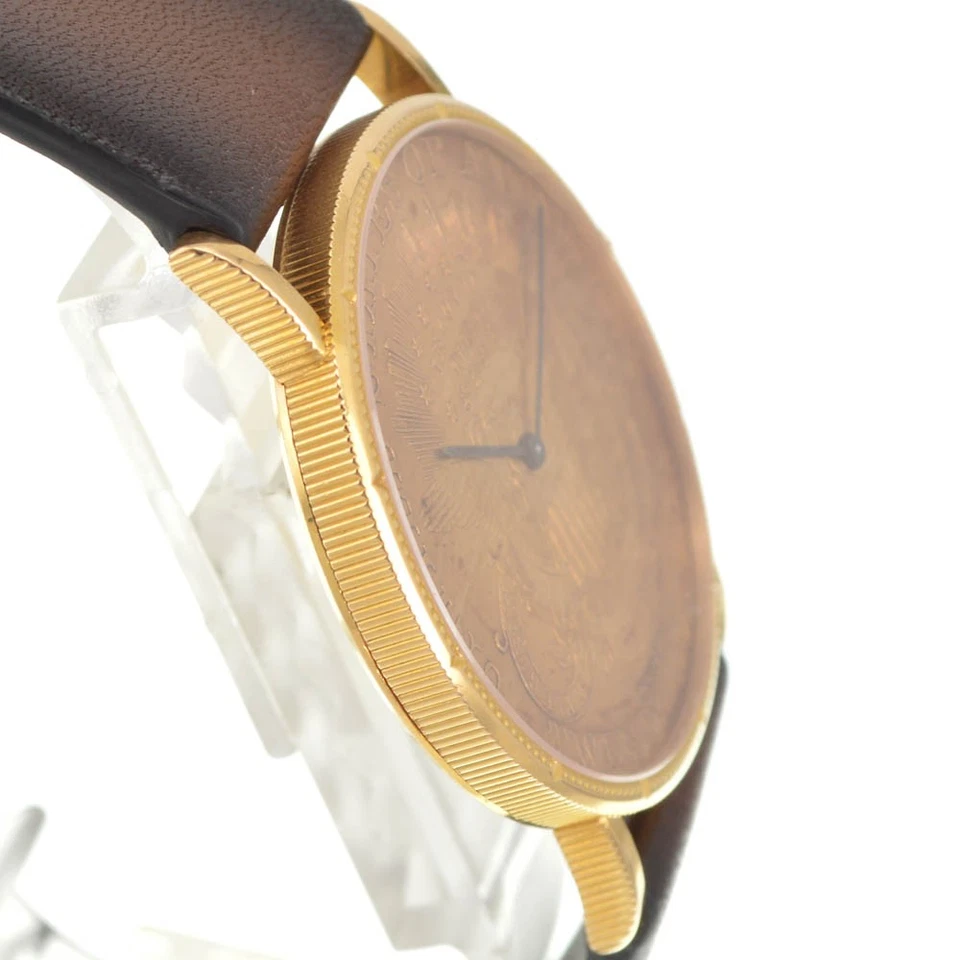 CORUM $20 Double Eagle Coin Watch K18YG leather Hand Winding Men's A#141534 - Image 4 of 4