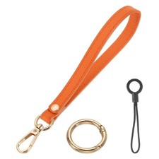 7 Inch Wristlet Strap PU Leather with Gold Ring Lanyard for Clutch Orange 