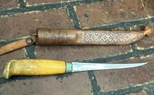 Vintage Fillet Knife with Leather Sheath J. Marttiini