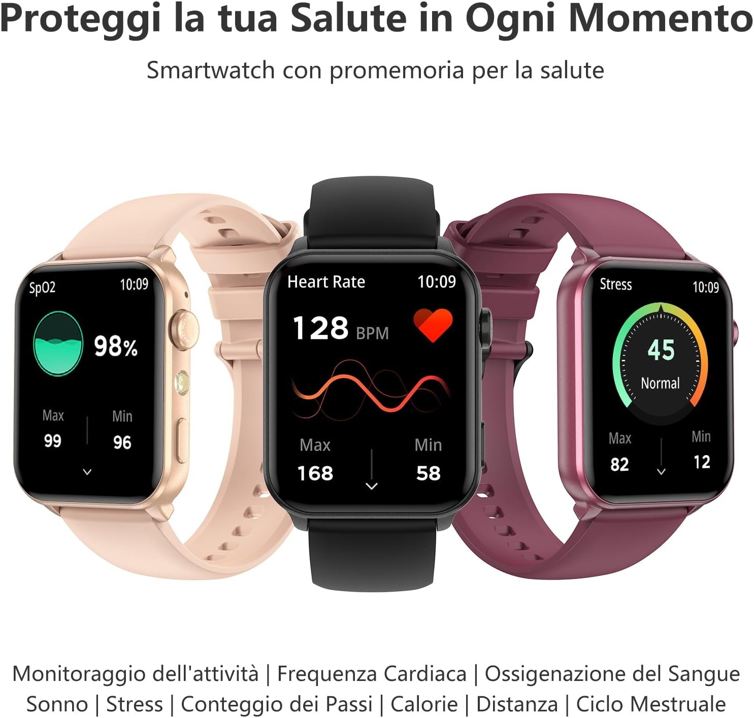 Smartwatch 2 Cinturini Unisex Bluetooth Chiamate LED Torcia Fitness Android IOS foto 4
