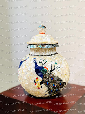 10'' Marble Pot, Peacock Mop Shell Vase Pot, Table Pot, Art & Collectibles