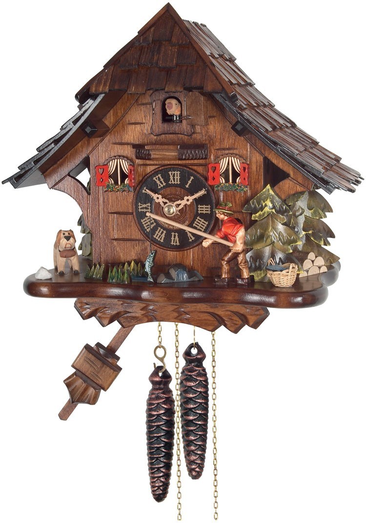 * FISHERMAN * Quality hand-carved, traditional German cuckoo clock 16-11