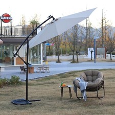 10Ft Patio Offset Umbrella with 40 LED Lights Outdoor Hanging Cantilever Parasol