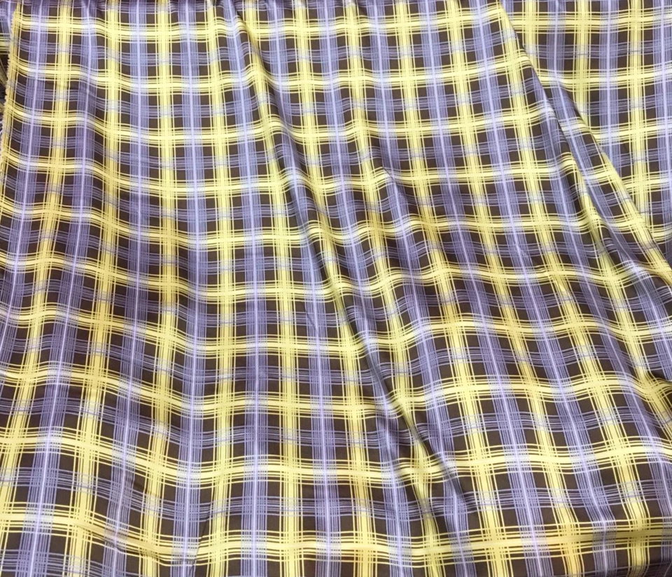 Check Plaid Yellow Brown Faux Silk Satin Fabric Material Shirts Scarf Wild Rags - Image 3 of 4