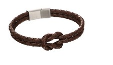 Image of Fred Bennett Double Row Knot Brown Leather Bracelet 21cm B5152