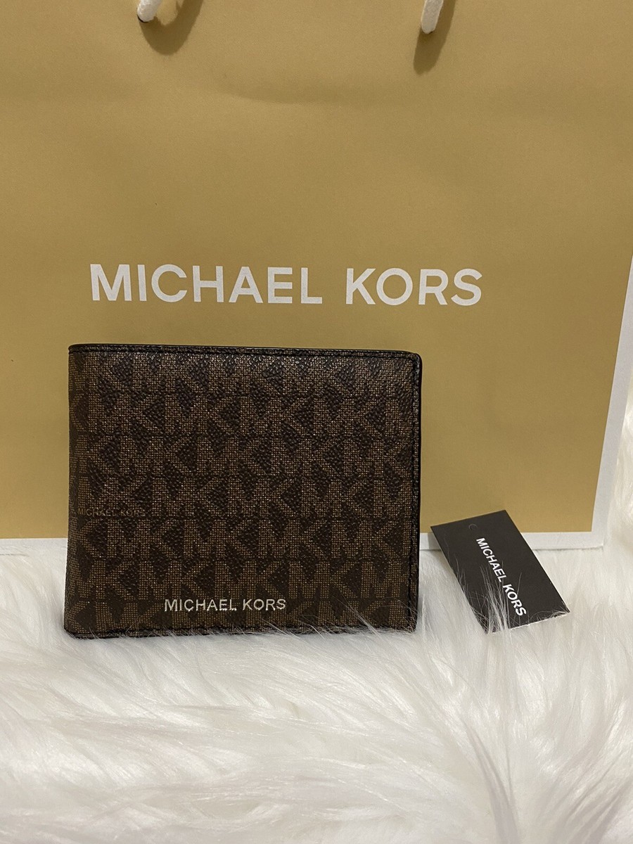 NWT 8200 Authentic MICHAEL KORS Men Double Billfold Wallet BROWN 