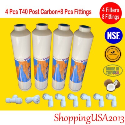 4 Pcs T40 Inline Filter Carbon Coconut Water Filter RO + 8 Fittings Connectors@@