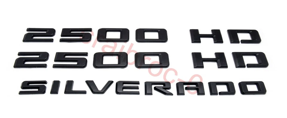 Emblema de porta traseira 3 peças preto fosco 2019-2021 Chevrolet Silverado 2500HD - Imagem 2 de 4