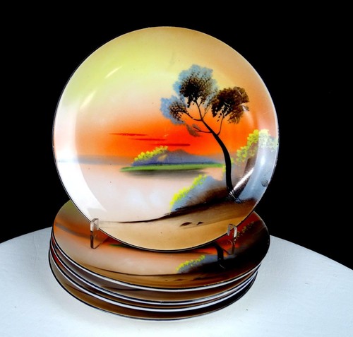 Nippon Morimura Bros Porcelain Scenic 5 Pc Antique 6 3/8" Dessert Plates 1911- - Picture 2 of 8