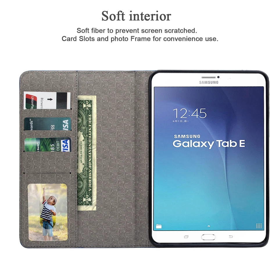 Premium PU Leather Folio Smart Cover Case For Samsung Galaxy Tab E 8.0"/9.6" - Image 2 of 4
