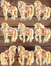 Pony and Pink Flowers Die Cut Vinyl Stickers Set Scrapbooking Laptop Waterbottle