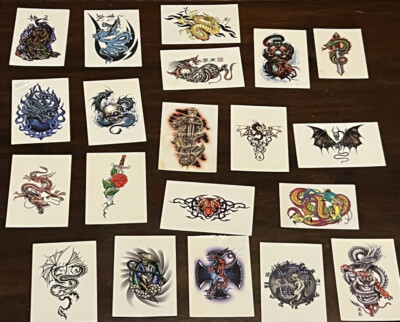 lot of 20 Vintage vending machine press on Temporary tattoo Mens Dragon Snake