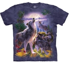 The Mountain Wolf Pack Moon Wolfpack Purple Howling Wolves Forest T-Shirt S-3X
