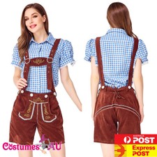 Ladies Oktoberfest Costume Blue Brown Bavarian German Leiderhosen Beer Maid